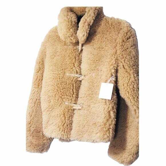 LC Lauren Conrad Womens Tan Faux Shearling Fuzzy Teddy Jacket Coat Sz XL New - Picture 4 of 11